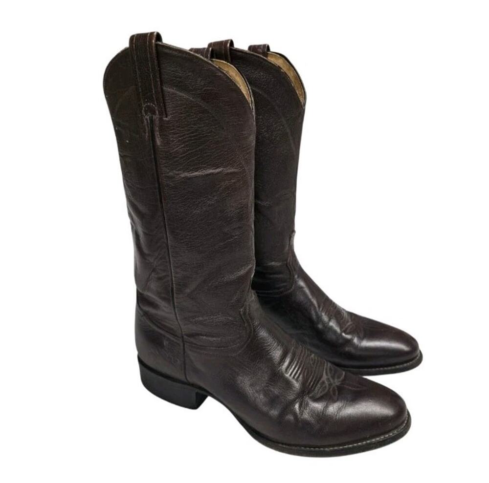 Vintage Tony Lama 6723 Brown Leather Cowboy Boots Men's Size 9.5 D Made In USA